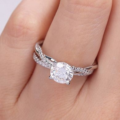 Stella Grace Sterling Silver Lab-Created Moissanite Crossover Engagement Ring Set