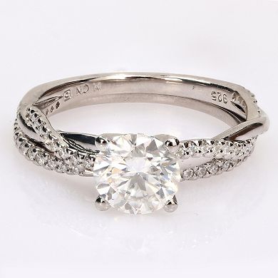 Stella Grace Sterling Silver Lab-Created Moissanite Crossover Engagement Ring Set