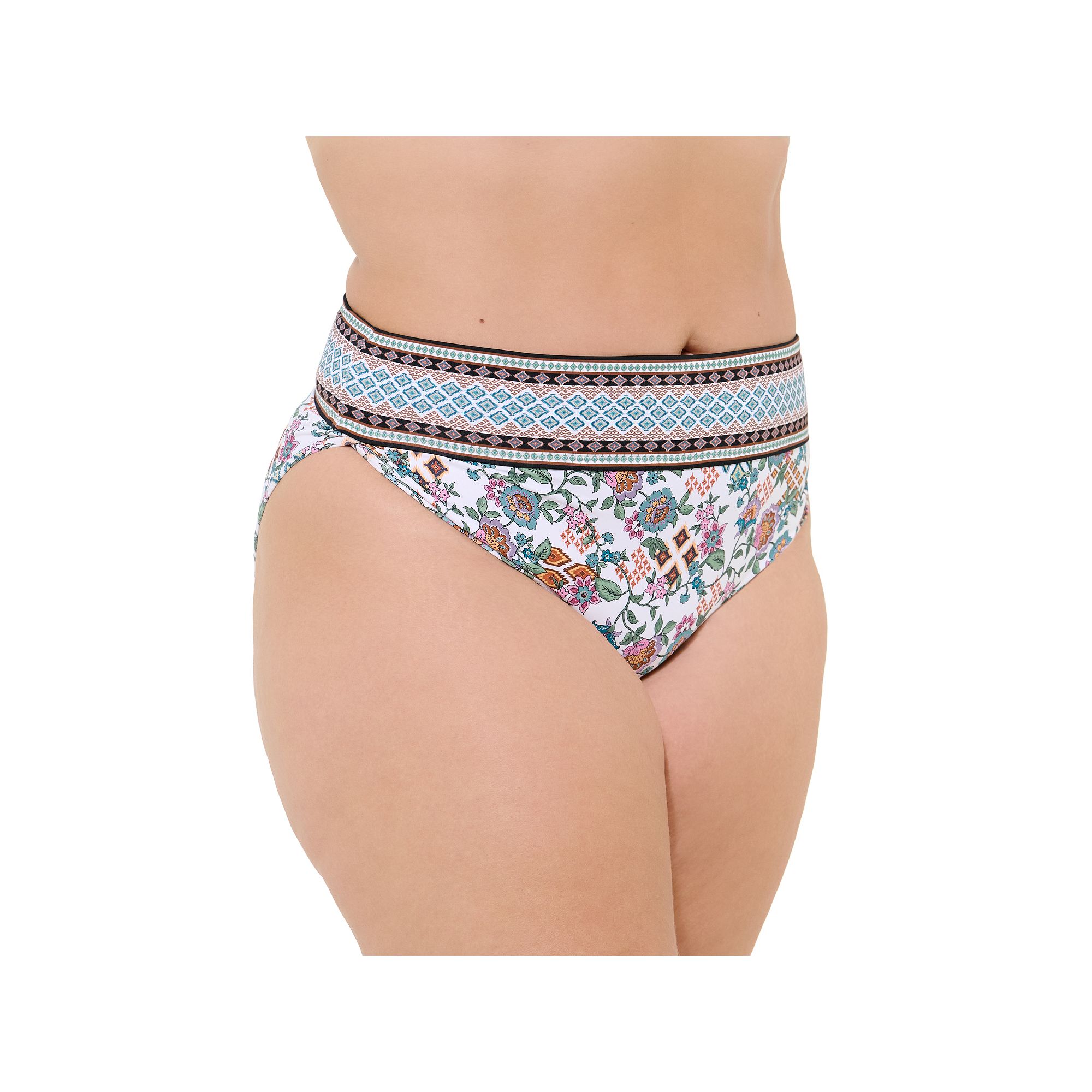 Plus Size Freshwater Banded Swim Bottom, Womens, Size: 2XL, Boho Babe