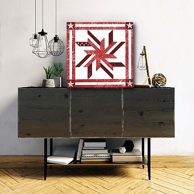 COURTSIDE MARKET Faux Red Quilt Square Canvas Wall Art