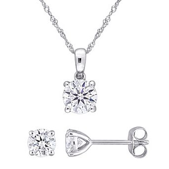 Stella Grace 10k White Gold Lab-Created Moissanite Solitaire Stud Earrings & Pendant Necklace Set