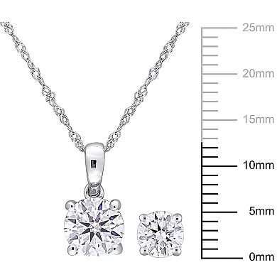 Stella Grace 10k White Gold Lab-Created Moissanite Solitaire Stud Earrings & Pendant Necklace Set