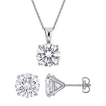 Stella Grace 14k White Gold Lab-Created Moissanite Stud Earrings & Pendant Necklace Set
