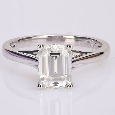 Stella Grace 14k White Gold Emerald Cut Lab-Created Moissanite Solitaire Ring