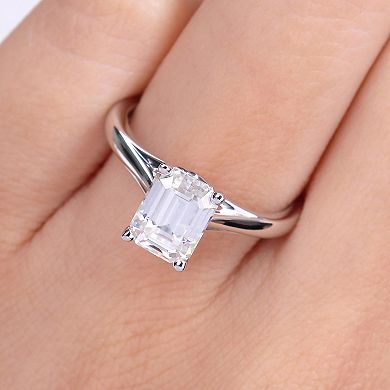 Stella Grace 14k White Gold Emerald Cut Lab-Created Moissanite Solitaire Ring