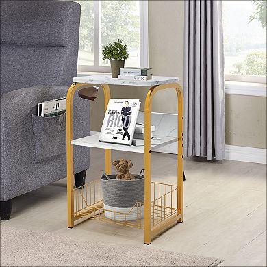 3-Tier Faux Marble Side Table with Golden Metal