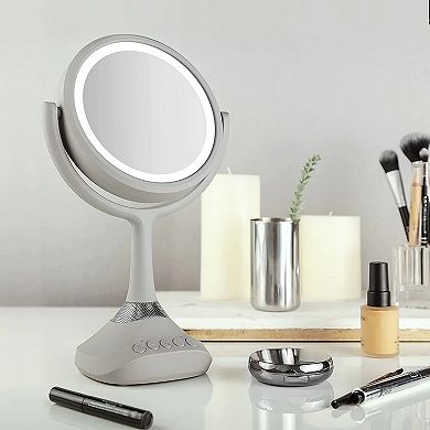LED Rotating Mirror with Bluetooth Speaker and USB Charger Port