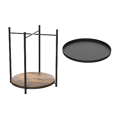 21 inch Tall Black Top End Table with Iron Removable Tray