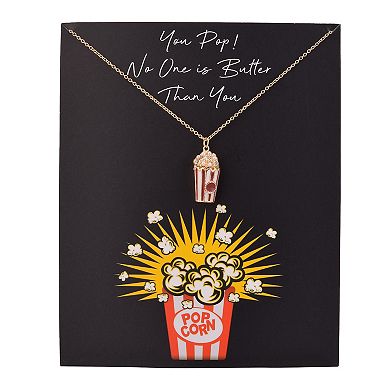 Gold Tone No One Is Butter Than You Popcorn Pendant Necklace and Greeting Card