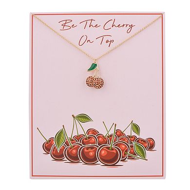 Gold Tone Cherry Pendant Necklace