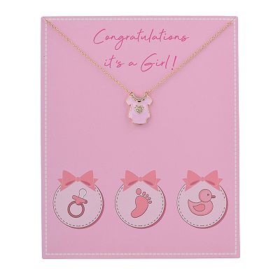 Congratulations It's A Girl Pink Pendant Necklace and Greeting Card Set