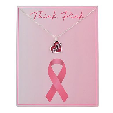 Think Pink Heart and Pink Ribbon Pendant Necklace and Greeting Card Set