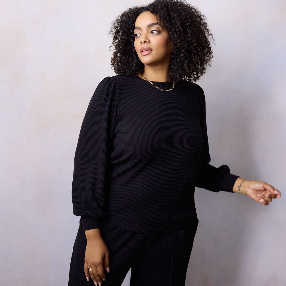 Plus Size LC Lauren Conrad HighCuff Crewneck Top