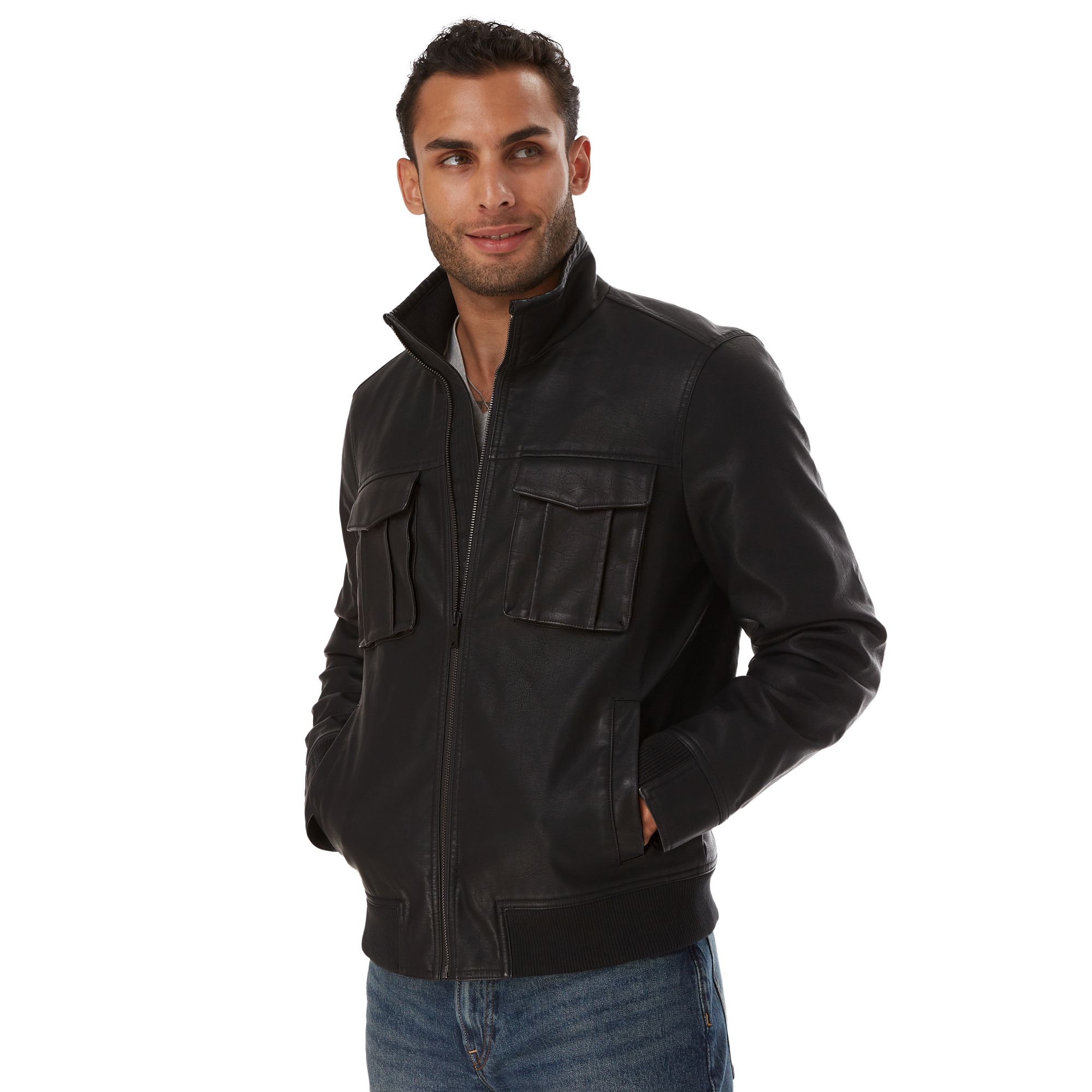 Big & Tall Apt. 9® Faux Leather Bomber Jacket, Mens, Size: 3XL, Black