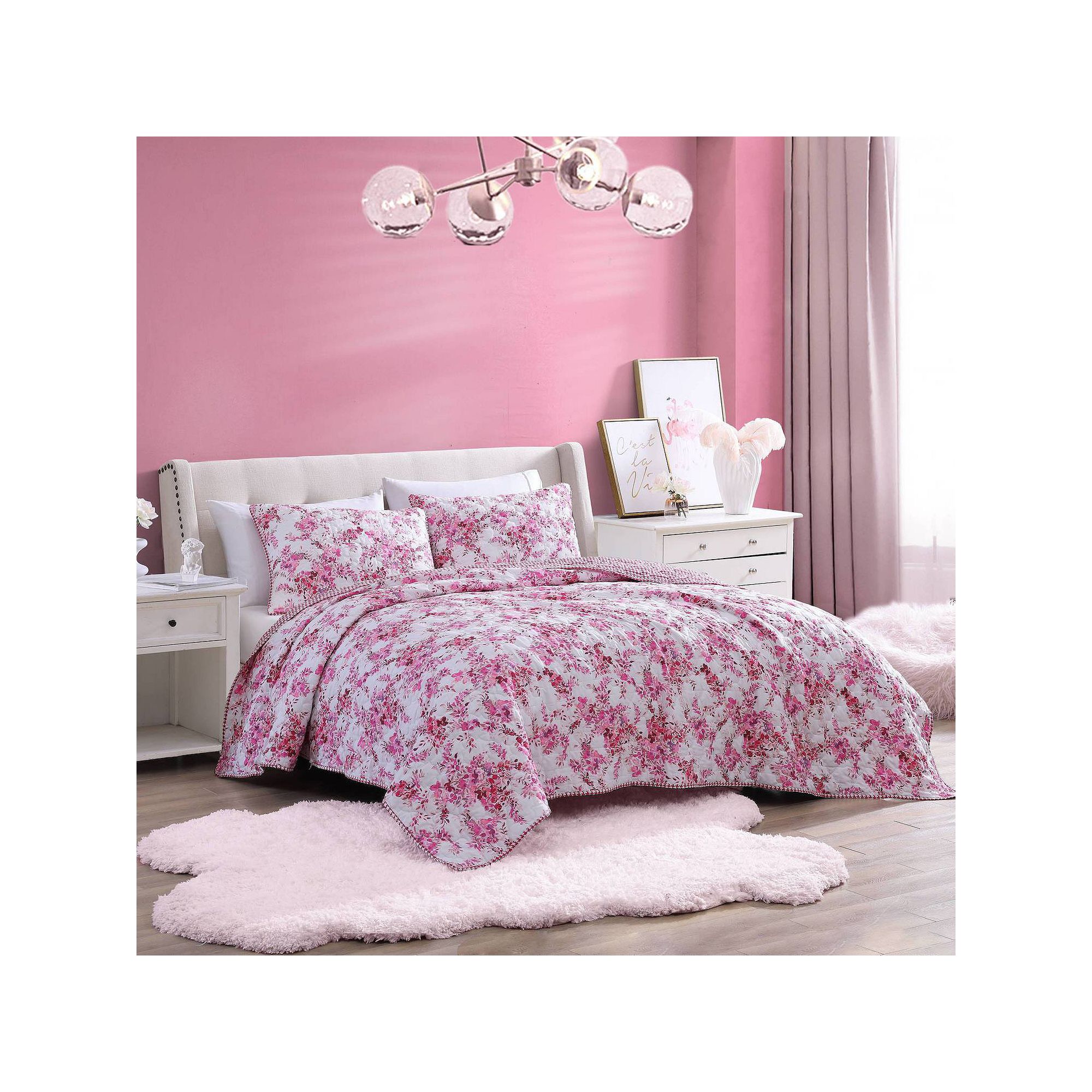 Betsey Johnson Floral Vineyard Quilt Set with Shams, Pink