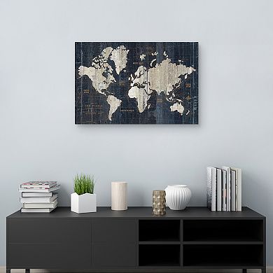 Fine Art Canvas World Map Blue Wall Art