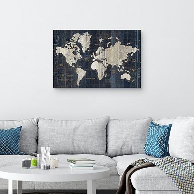 Fine Art Canvas World Map Blue Wall Art