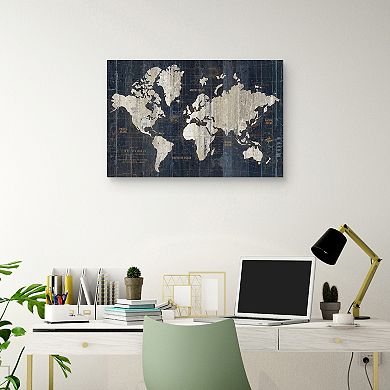 Fine Art Canvas World Map Blue Wall Art