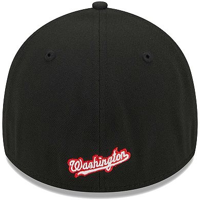 Men's New Era Black Washington Nationals Logo 39THIRTY Flex Hat