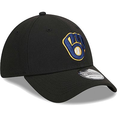 Men's New Era Black Milwaukee Brewers Logo 39THIRTY Flex Hat