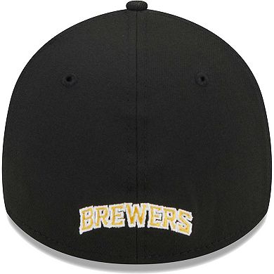 Men's New Era Black Milwaukee Brewers Logo 39THIRTY Flex Hat