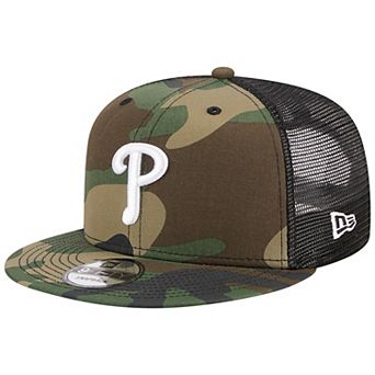 Men's New Era Camo Philadelphia Phillies Woodland Camo Trucker 9FIFTY Snapback Hat