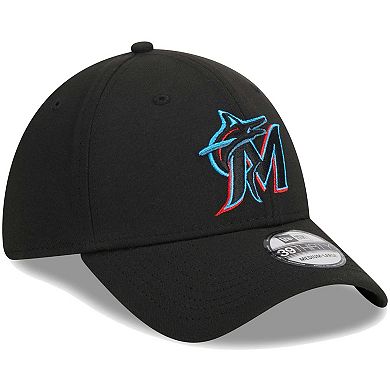 Men's New Era Black Miami Marlins Logo 39THIRTY Flex Hat
