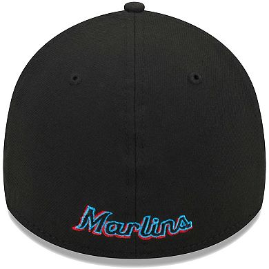 Men's New Era Black Miami Marlins Logo 39THIRTY Flex Hat