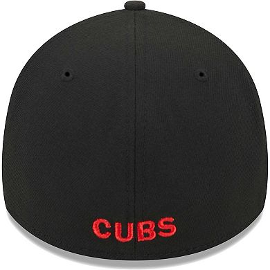 Men's New Era Black Chicago Cubs Logo 39THIRTY Flex Hat