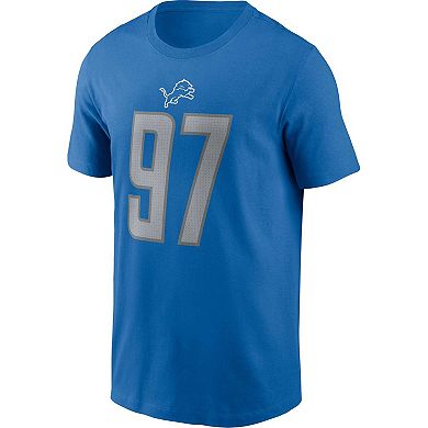 Men's Nike Aidan Hutchinson Blue Detroit Lions Player Name & Number T-Shirt