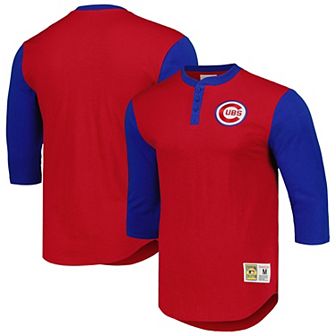 Men's Mitchell & Ness Red Chicago Cubs Cooperstown Collection Legendary Slub Henley 3/4-Sleeve T-Shirt