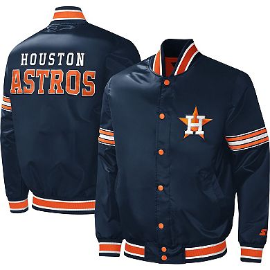 Men's Starter Navy Houston Astros Midfield Satin Full-Snap Varsity Jacket