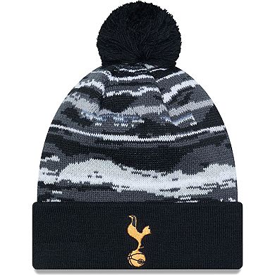 Men's New Era  Black Tottenham Hotspur Wave Allover Print Cuffed Knit Hat with Pom