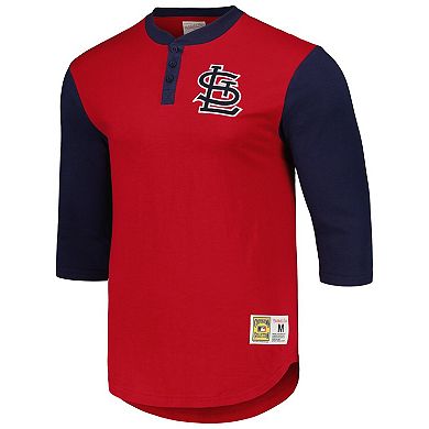 Men's Mitchell & Ness Red St. Louis Cardinals Cooperstown Collection Legendary Slub Henley 3/4-Sleeve T-Shirt