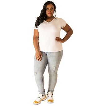 Plus Size Kira Black V-Back Cut Out T-Shirt With Gold Grommets