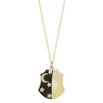 Sunkissed Sterling 14k Gold Over Silver Cubic Zirconia Celestial Shield Necklace