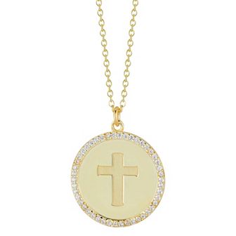 Sunkissed Sterling 14k Gold over Silver CZ Cross Necklace