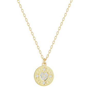 Sunkissed Sterling 14k Gold over Silver CZ Heart Medallion Necklace