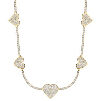 Sunkissed Sterling 14k Gold over Silver CZ Heart Tennis Choker Necklace