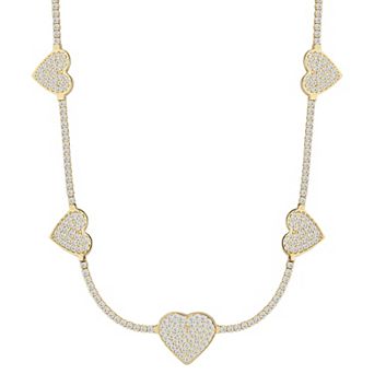 Sunkissed Sterling 14k Gold over Silver CZ Heart Tennis Choker Necklace