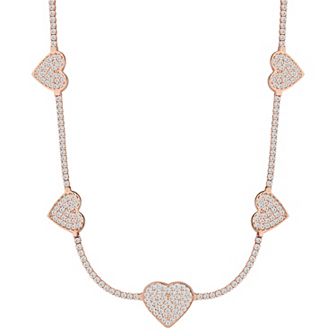 Sunkissed Sterling 14k Gold over Silver CZ Heart Tennis Choker Necklace