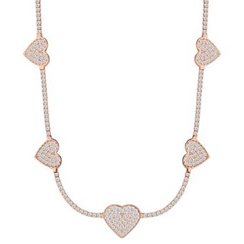 Sunkissed Sterling 14k Gold over Silver CZ Heart Tennis Choker Necklace