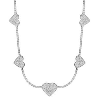 Sunkissed Sterling 14k Gold over Silver CZ Heart Tennis Choker Necklace