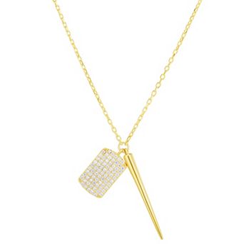 Sunkissed Sterling 14k Gold over Silver CZ Tag & Spike Necklace