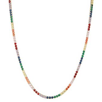 Sunkissed Sterling 14k Gold over Silver CZ Rainbow Tennis Choker Necklace