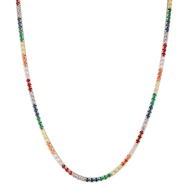 Sunkissed Sterling 14k Gold over Silver CZ Rainbow Tennis Choker Necklace, Women's,