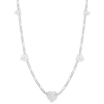 Sunkissed Sterling 14k Gold over Silver CZ Heart Charm Figaro Choker Necklace