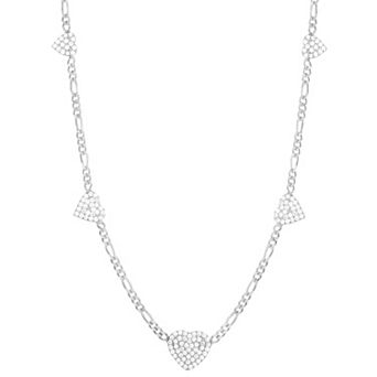 Sunkissed Sterling 14k Gold over Silver CZ Heart Charm Figaro Choker Necklace