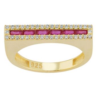 Sunkissed Sterling 14k Gold over Silver CZ Bar Ring