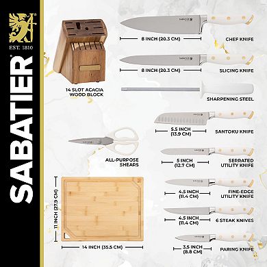 Sabatier 16-pc. White Knife Block Set with Cutting Board